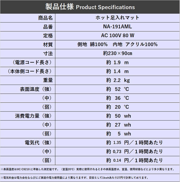 ホット足入れマット NA-091AMS/NA-191AML（アウトレット）