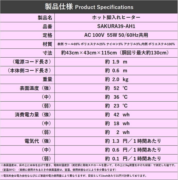 ホット脚入れヒーター SAKURA39-AH1（39%OFF）