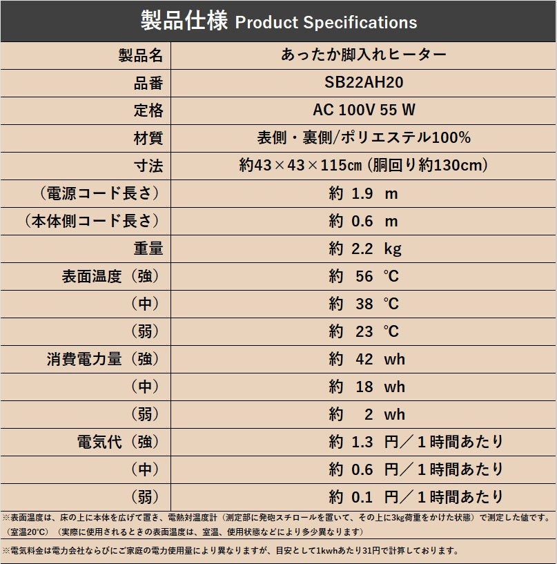 あったか脚入れヒーター SB22AH20（35%OFF）